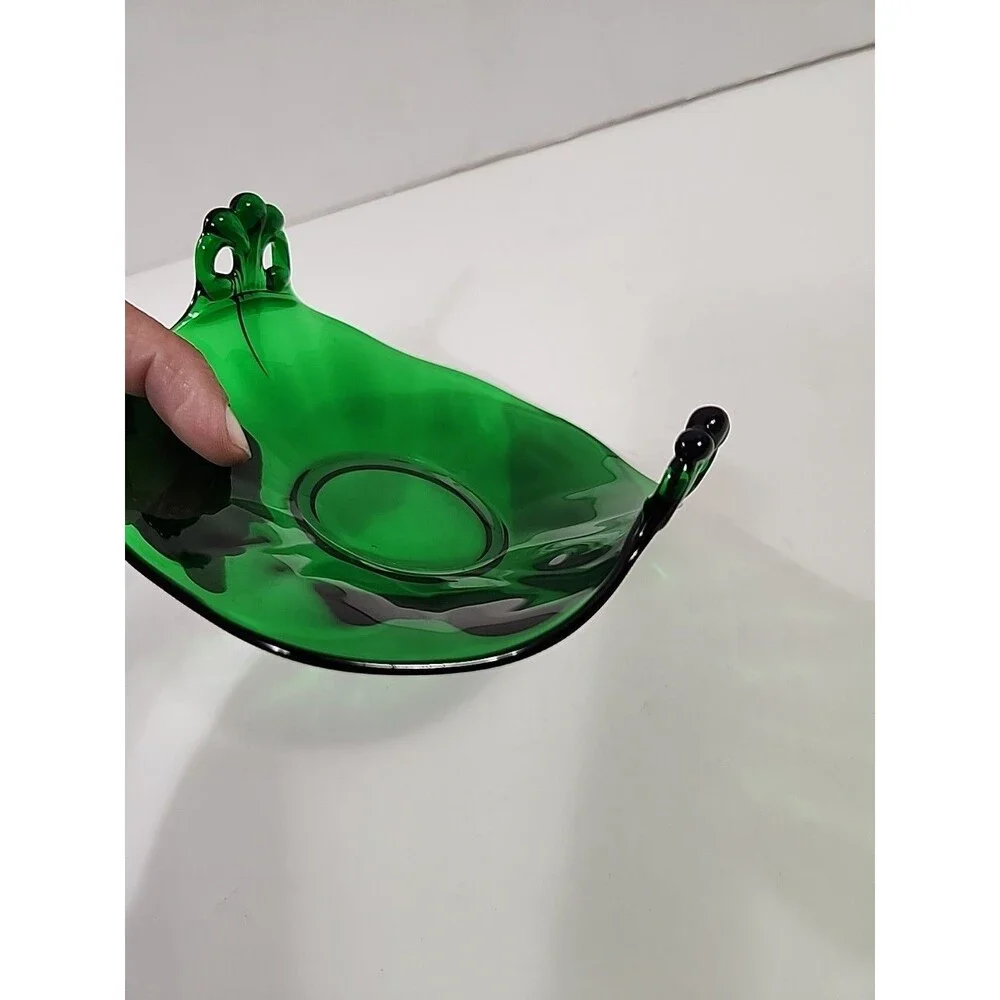 Anchor Hocking Forest GreenGlass Curled Edge Candy/Trinket/Plate